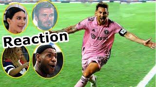 Messi debut in Miami Messi FREE KICK last minute goal  Goat sport stars reaction to Messi goal