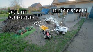 VOLLMETALL - Hydraulik Bagger  600 Liter Gülle Lagune  AMEWI - G308H  Kurzfilm  4K  10K Bagger