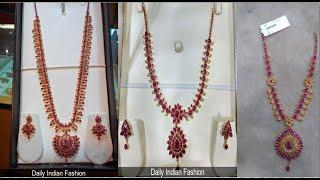 Latest 22k Gold simple Ruby Necklace Designs Weight&priceరూబీ బంగారు హారము Indian Gold Necklace