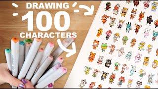 DRAWING 100 ANIMAL CROSSING CHARACTERS. New Horizon added characters.  Making my Patreon Print.