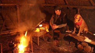 24 Hours in a Primitive Mud Hut  Rain Storm  Fire Cooking  Axe  Bushcraft  Survival