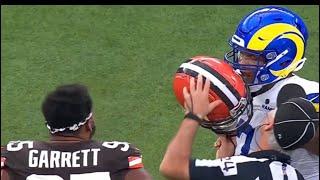 Myles Garrett’s Helmet GETS STUCK on Rams Players Facemask  Rams vs Browns 2023 Highlights