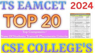 Ts Eamcet 2024 Top 20 CSE Engineering Colleges  Top 20 Engineering Colleges For CSE In Hyderabad