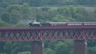 Flying Scotsman Steam Train Crossing Forth Railway Bridge Over the Firth of Forth Scotland
