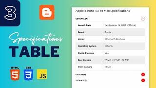 How To Add Specifications Table To Your Blogger Website