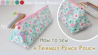 How to sew a triangle pencil pouch with 20cm zipper  diy pencil pouch  easy pencil case sewing