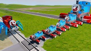 Funny Cars vs Portal Trap with Big & Small Funny Trains - Cars vs Rails and Trains - BeamNG