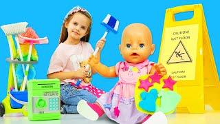 Baby Born doll Lina cleans around the house  Videos for kids with baby dolls & baby girls.