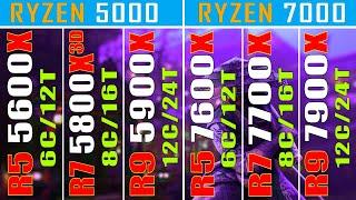 R5 5600X vs R7 5800X3D vs R9 5900X vs R5 7600X vs R7 7700X vs R9 7900X  RYZEN 5000 vs RYZEN 7000 