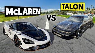 Built-motor Eagle Talon vs Stock McLaren 765LT Supercar in Street-style NO PREP Drag Race