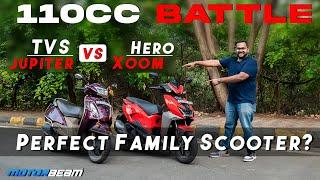 TVS Jupiter vs Hero Xoom - The Best Family Scooter?  110cc Battle  MotorBeam