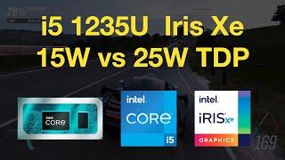 i5 1235U Gaming Test with Iris Xe iGPU 15W vs 25W TDP - 1080p in 6 Games