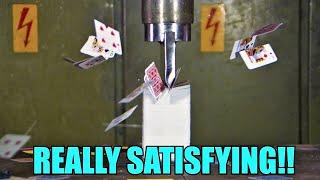 Splitting Playing Cards with Hydraulic Press  Satisfying Compilation