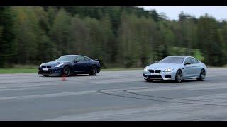 4k BMW M6 Gran Coupe vs Nissan GT-R 550 HP both stock in Ultra HD