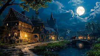 Medieval Village Ambience  Relaxing Medieval Village Sounds at Night Gentle River Frogs Crickets