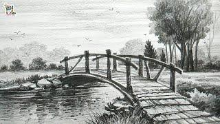 How to draw a Wooden Bridge in Scenery Pencil Art  Pencil sketch and shading