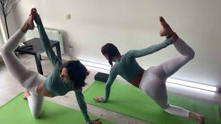 Girls yoga.Flexibility skills. Stretch Legs Contortion and Gymnastics Fitness Flexible Girls
