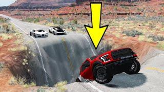  Cars vs  Massive Pothole - BeamNG Drive - Sports Car Bus Truck Lorry