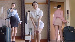 cabin crew uniform & office look & stockings try on fashion LOOKBOOK korean  fly with me