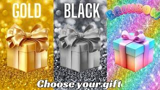 Choose your gift   3 gift box challenge  2 good & 1 bad  Gold Black & Rainbow #choosebox