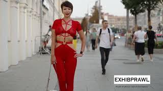 Red Sheer Dress in Public  See through dress in public