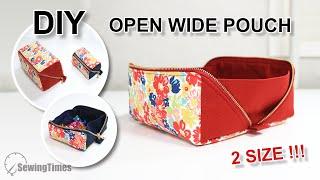 DIY OPEN WIDE POUCH - 2 SIZE  How to make a tray pouch with a wide bottom sewingtimes