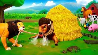 Epic and Funny Angry Bison vs Lion Battle  Funny Animal Cartoons 2024