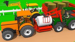 Tractors and Bale Wrapping - Agricultural Machines and Haylage in bales  Tractor for Kids Bazylland