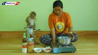 Master Chef Monkey  Adorable Kako Cooking Caramelized Pork and Eggs Recipe