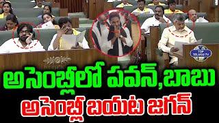 అసెంబ్లీలో పవన్బాబు  అసెంబ్లీ బయట జగన్.  AP Assembly 2024  CM Chandrababu  Pawan Kalyan  TDP