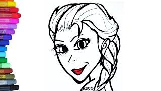 Disney Frozen Elsa zeichnen - Malvorlage für Kidner  Cartoon Coloring pages for kids  GlitterArt