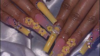 Yellow summer nails   acrylic nail tutorial for beginners