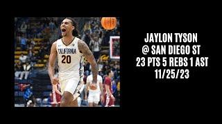 Jaylon Tyson @ San Diego St 23 PTS 5 REBS 1 AST 112523