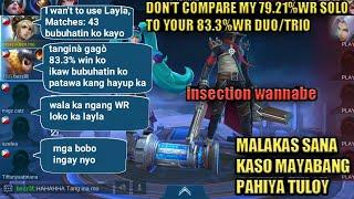 PRO LAYLA  dont compare your 83.3%WR to my 79.21% WR solo  pahiya mayabang  mobile legends bang