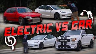 Electric vs Gasoline Tesla Model 3 takes on Turbo Honda Civic in a Drag Race