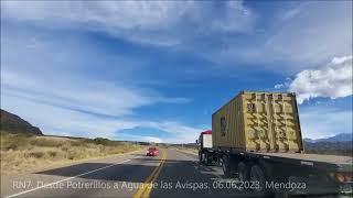 Tramo sobre la RN7 desde Potrerillos hasta el Puesto Aguas de las Avispas  Mendoza. 06.06.2023