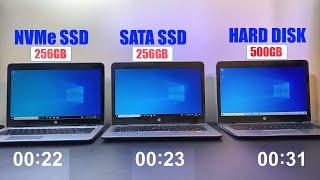 NVME SSD VS SATA SSD VS HDD.