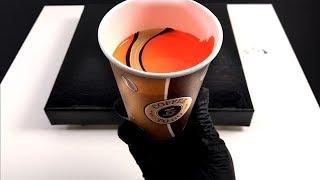 Acrylic pour painting with three colors - reflex orange - black and gold- easy for pouring beginner