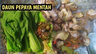 Masak di kebon Sambel Ati Rempela Lalap Daun Pepaya Mentah