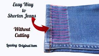 DIY Fast & Easy Way to Shorten Jeans Length without Cutting  How to Shorten Jeans by Hand Tutorial