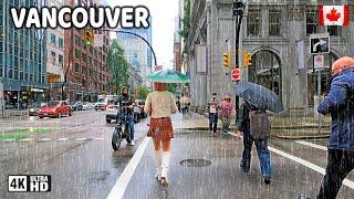  【4K】️️️ Heavy Rain in Downtown Vancouver BC. Travel Canada. Relaxing Walk. May 2024.