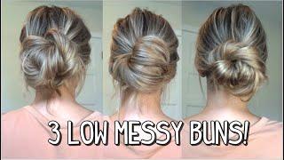 3 WAYS TO DO A LOW MESSY BUN PART 2 LONG MEDIUM AND LONG HAIRSTYLES