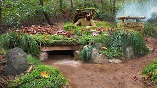 Building permanent hidden stone shelter to survive  Bushcraft & Stonecraft secret access tunnel