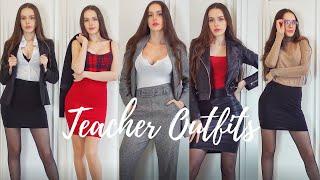 Trying On 10 Teacher Outfits - skirts tights high heels