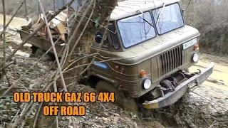 4x4 OFF-ROAD OLD TRUCK GAZ 66 STUCK IN MUD