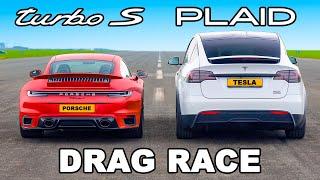 Tesla Model X Plaid v Porsche 911 Turbo S DRAG RACE