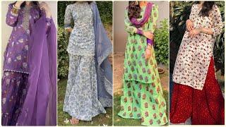 Lawn Cotton Casual Sharara Designs Casual Gharara Sharara Suit Branded Suit Designing Ideas 2024