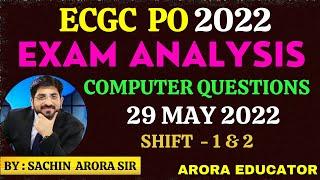 ECGC PO Exam Analysis 2022  29 May Shift 1 & 2  ECGC PO Asked Computer Questions  ECGC PO Exam 