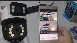 Instalação completa da câmera IP Wi-Fi dupla com duas imagens no celular aplicativo ICSEE.