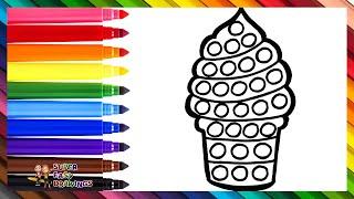 Draw and Color an Ice Cream POP IT 🟠🟡🟢🟣 Drawings for Kids